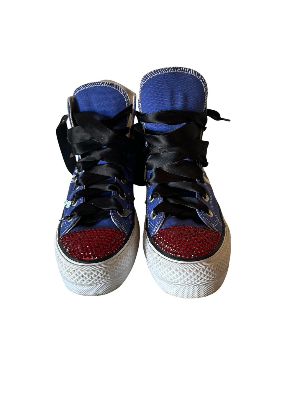 Converse Blue Canvas High Top Sneakers with Red Rhinestone Toes Graffiti 7